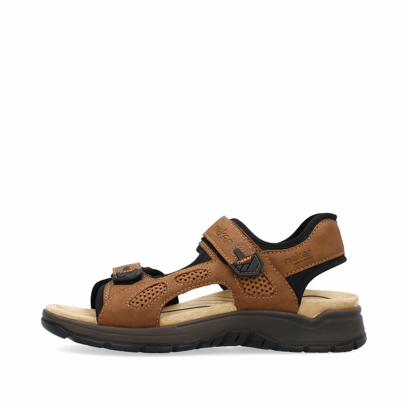 Braune Rieker Herren Trekkingsandalen 26955-24 mit einem Klettverschluss. Schuh Außenseite.