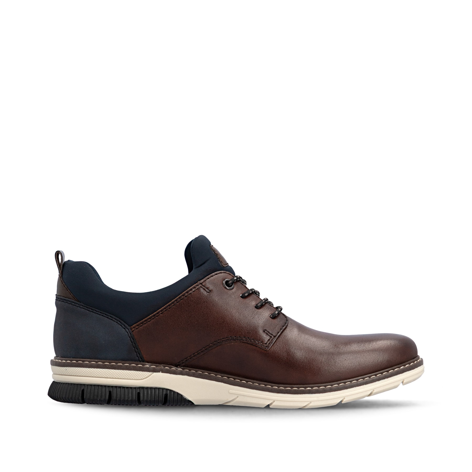 Dunkelbraune Rieker Herren Slipper 14454-26 aus Glattleder mit einem Gummizug. Schuh Innenseite.
