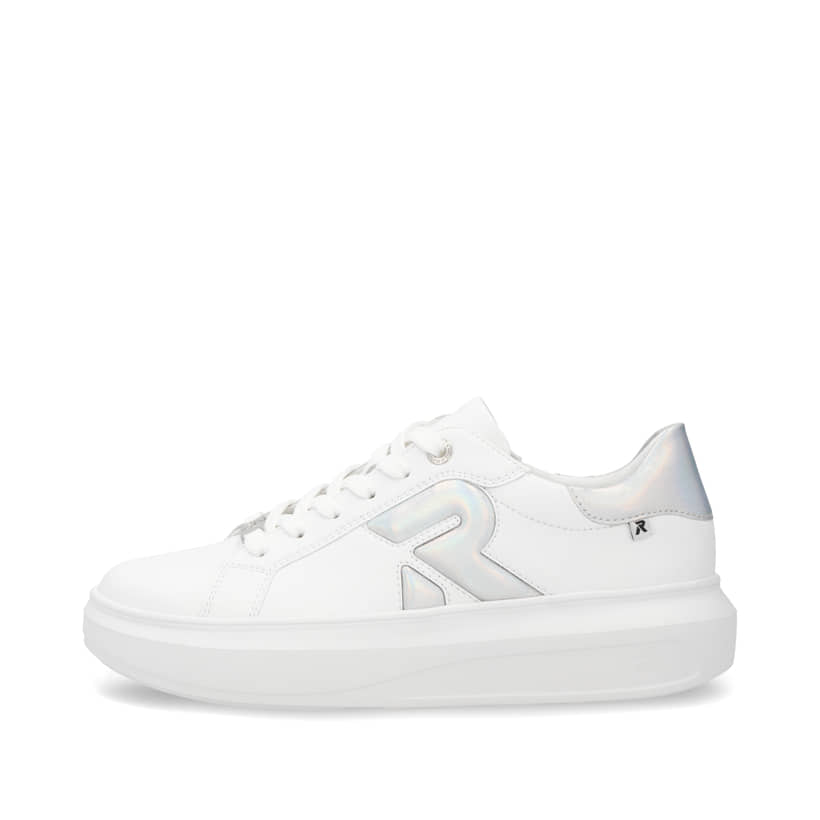 Weiße Rieker Damen Sneaker Low W1204-82 mit einer Schnürung. Schuh Außenseite.