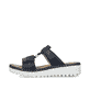 Blaue Rieker Damen Pantoletten V1396-14 mit einem Klettverschluss. Schuh Außenseite.