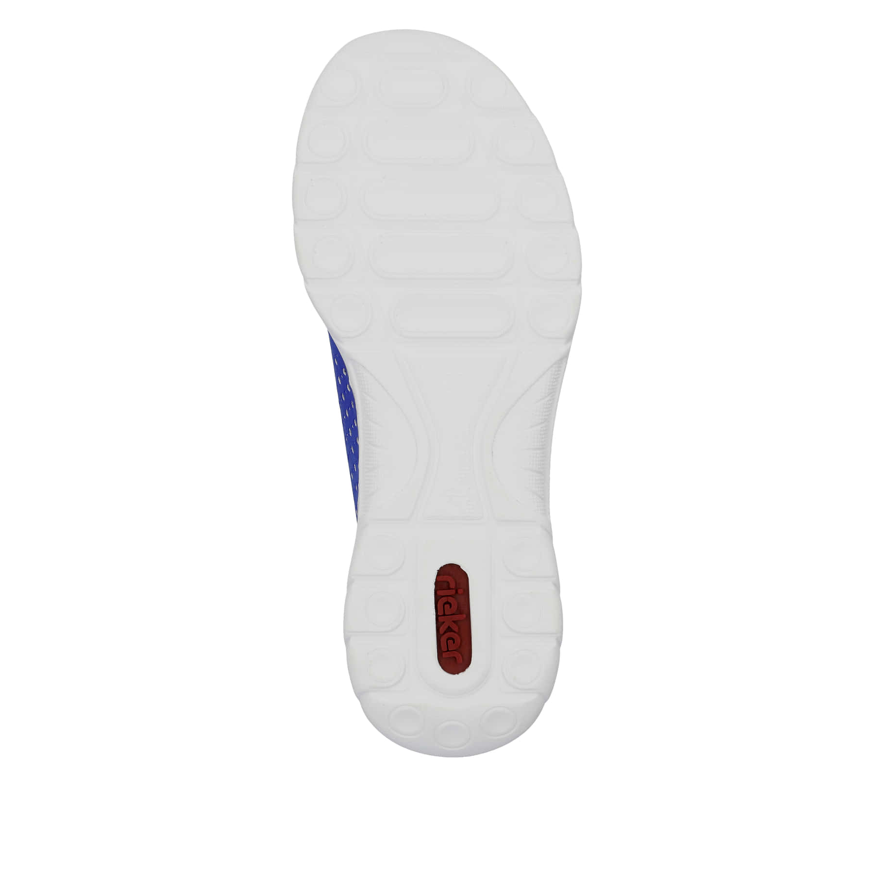 Himmelblaue Rieker Damen Slipper L3293-14 mit Gummischnürung sowie Löcheroptik. Schuh Laufsohle.