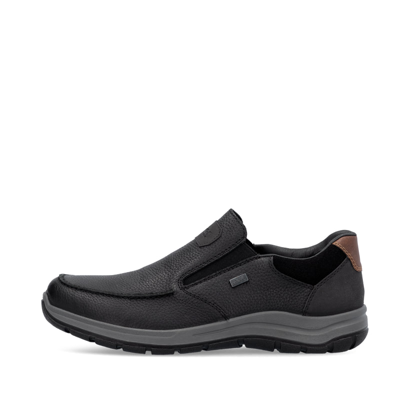 Mocassins Rieker noirs pour homme 03651-00 en cuir lisse. Côté extérieur de la chaussure.