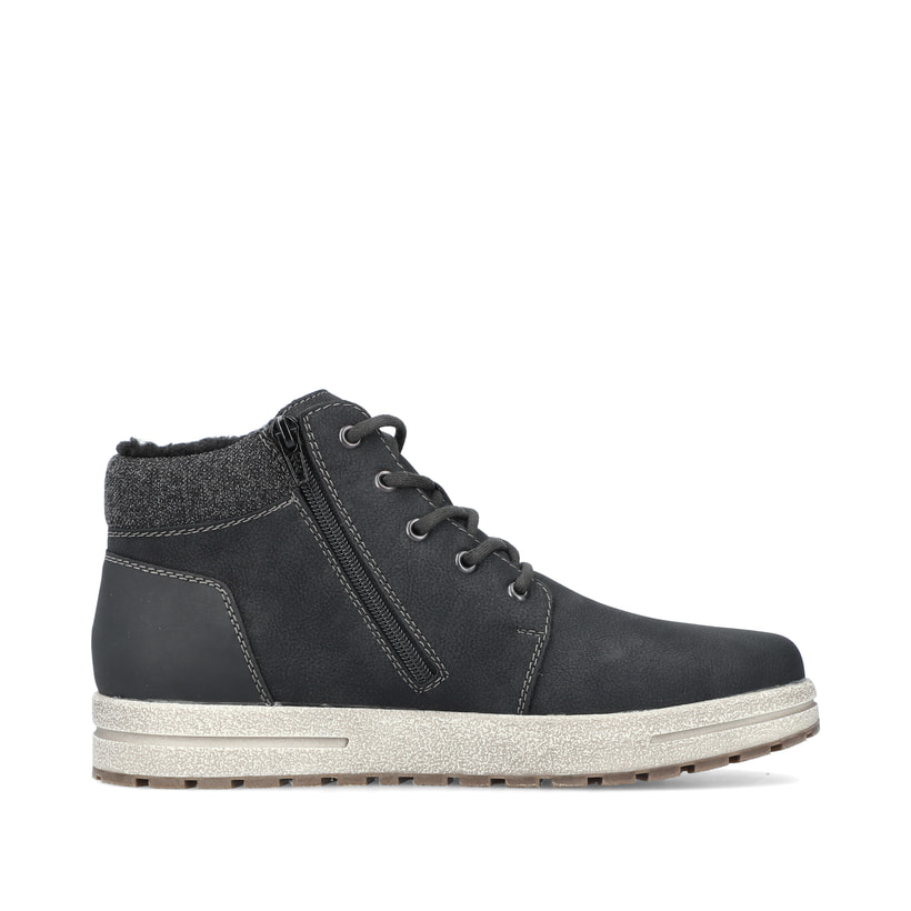 Asphaltschwarze Rieker Herren Schnürschuhe 30741-00 mit Schnürung und Reißverschluss. Schuh Innenseite