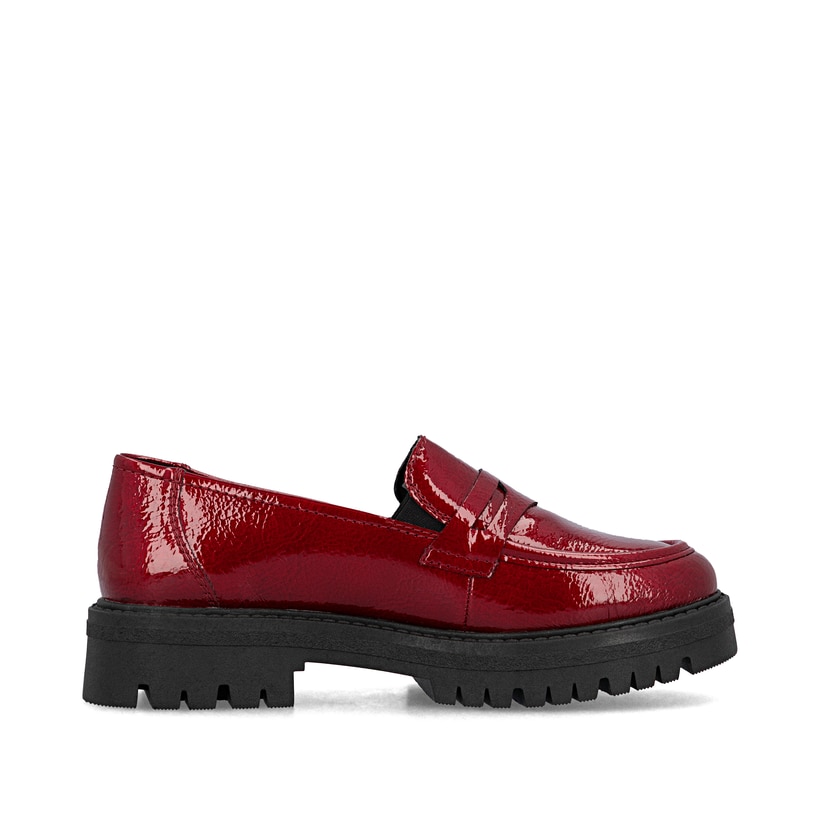 Hellrote Rieker Damen Loafer 47550-33 mit Gummizug sowie extra weicher Decksohle. Schuh Innenseite.
