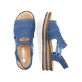 Blaue vegane Rieker Keilsandaletten 62982-12 mit moderner Spannnaht. Schuh von oben, liegend.