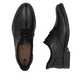 Schwarze Rieker Herren Slipper 10353-00 mit easy Hineinschlüpf-Möglichkeit. Schuh von oben, liegend.