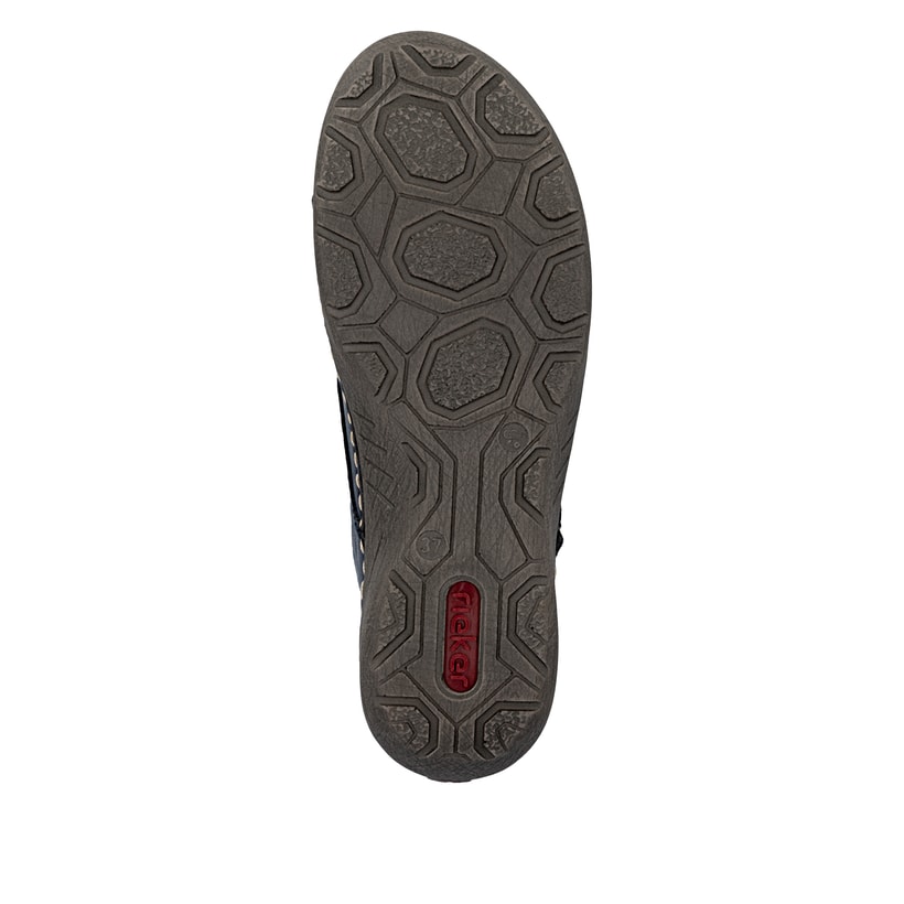 Blaue Rieker Damen Kurzstiefel 52509-14 mit bunten Details sowie einer Schnürung. Schuh Laufsohle.