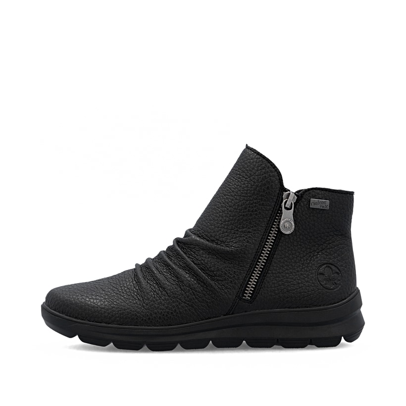 Schwarze Rieker Damen Kurzstiefel Z0056-00 aus Glattleder. Schuh Außenseite.