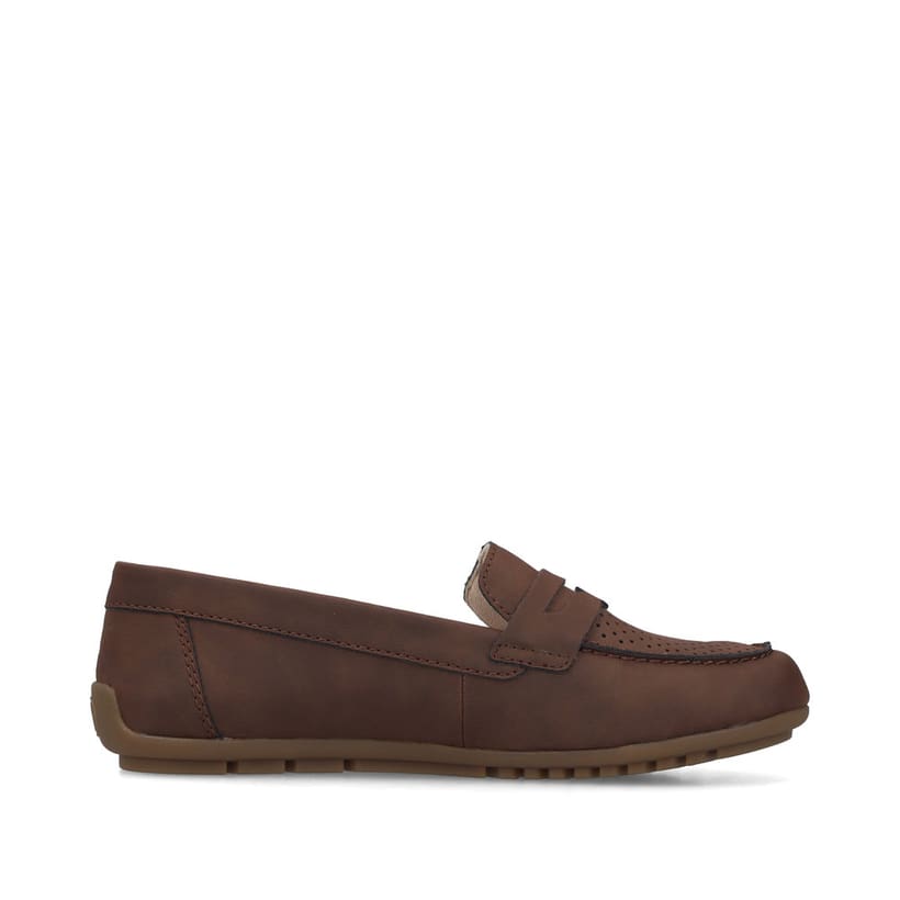Braune Rieker Damen Loafer 43862-24 mit einer herausnehmbaren Einlegesohle. Schuh Innenseite.