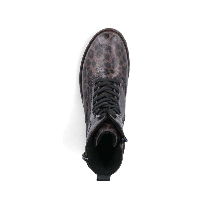 Graue vegane Rieker Damen Biker Boots 73210-42 mit Leo-Print. Schuh von oben.