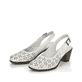 Weiße Rieker Pumps 40981-80 in Löcheroptik mit einer Schnalle. Schuhpaar seitlich schräg.