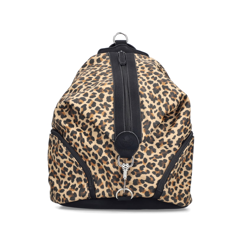 Sac à dos Rieker H1055-97 en imprimé animalierier avec fermeture éclair et compartiment arrière. Devant.