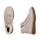 Hellbeige Rieker Damen Schnürstiefel 74234-60 mit einem Reißverschluss. Schuh von oben, liegend.