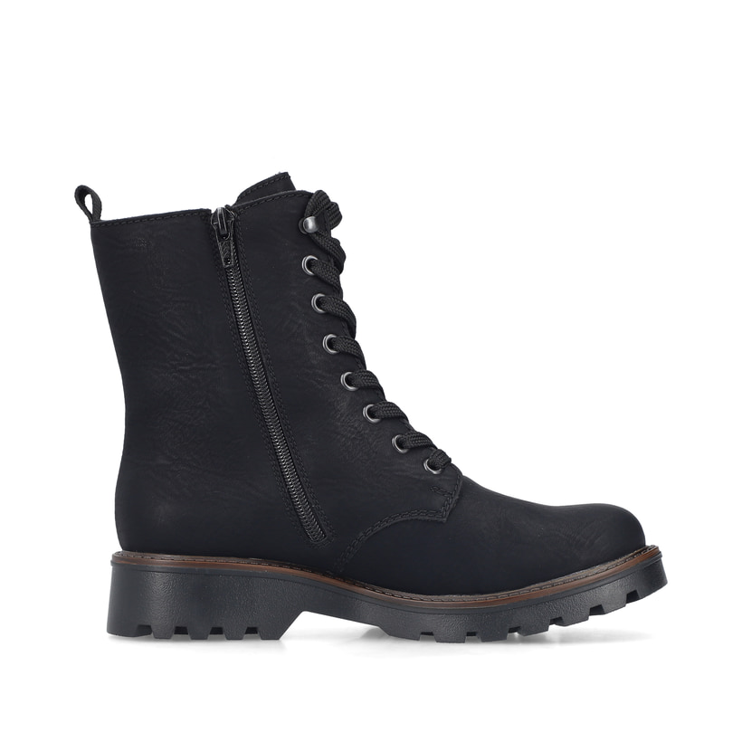 Schwarze Rieker Damen Biker Boots 73210-00 mit einem Reißverschluss. Schuh Innenseite.