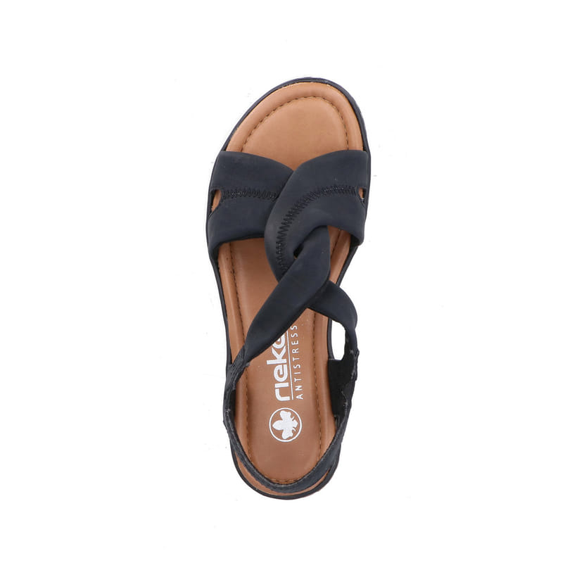 Sandales à lanières Rieker noires femme V4161-00 avec bande élastique. Chaussure vue de dessus.