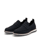 Blaue Rieker Herren Slipper 04451-14 mit einem Gummizug sowie Komfortweite G 1/2. Schuhpaar seitlich schräg.