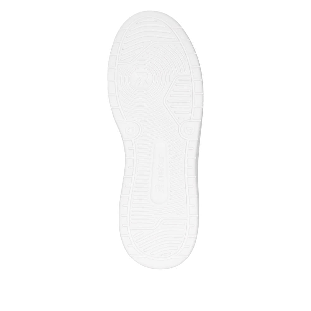 Weiße Rieker Damen Sneaker Low W2303-80 mit einer Schnürung. Schuh Laufsohle.