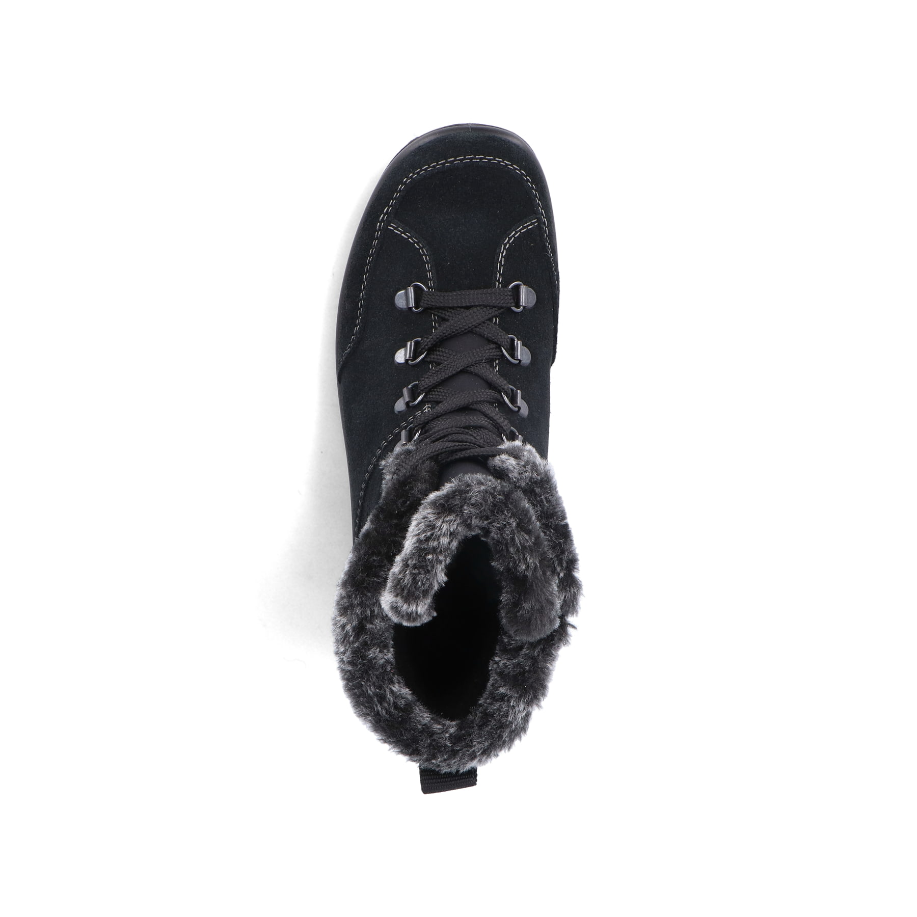 Schwarze Rieker Damen Schnürstiefel L7145-00 mit wasserabweisender TEX-Membran. Schuh von oben.