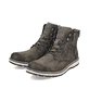 
Olivgrüne Rieker Herren Schnürstiefel 38425-54 mit Schnürung und Reißverschluss. Schuhpaar schräg.