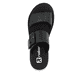 Schwarze Rieker Damen Pantoletten W3050-00 mit einem Klettverschluss. Schuh von oben.
