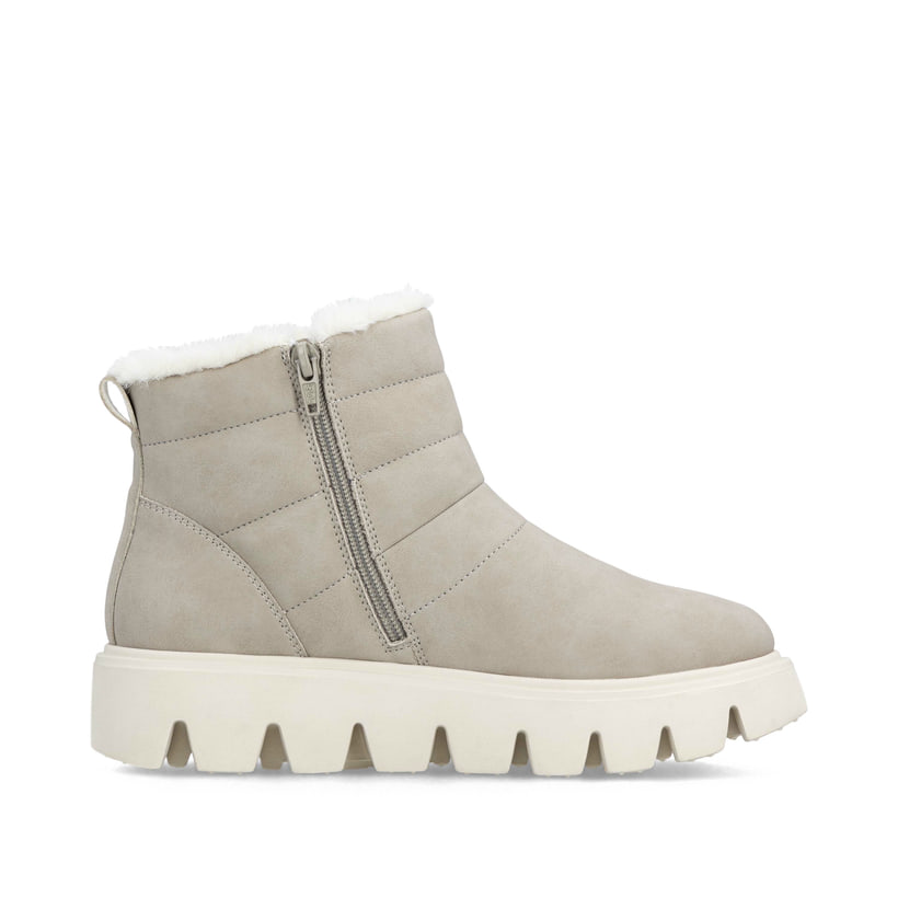 Beige Rieker Damen Kurzstiefel W2070-62 aus Glattleder mit einem Reißverschluss. Schuh Innenseite.