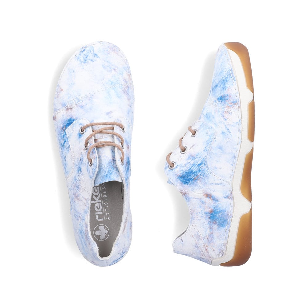 Mehrfarbige Rieker Damen Schnürschuhe 55920-90 mit modernen Ziernähten. Schuh von oben, liegend.