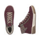 Bordeauxfarbene Rieker Damen Schnürstiefel N0709-35 mit einem Reißverschluss. Schuh von oben, liegend.