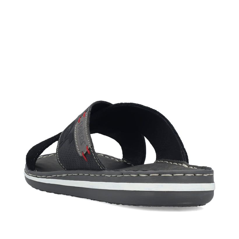 Schwarze Rieker Herren Pantoletten 21098-02 mit der Komfortweite G. Schuh von hinten.