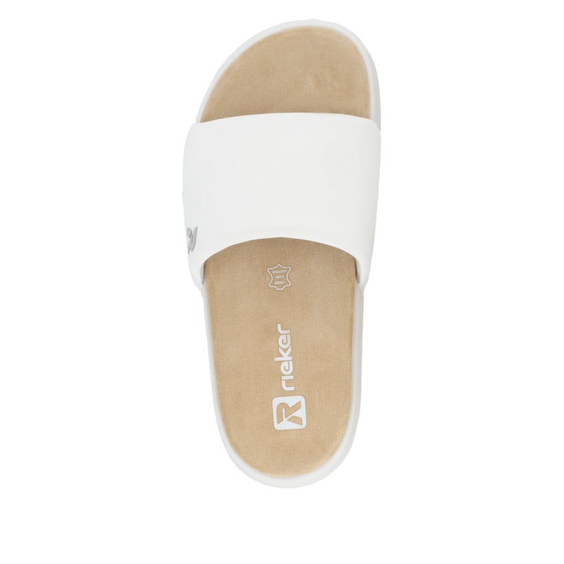 Weiße Rieker Herren Pantoletten U3250-80 mit ultraleichter und flexibler Sohle. Schuh von oben.
