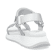 Silberne Rieker Damen Trekkingsandalen W2951-90 mit einem Klettverschluss. Schuh von hinten.