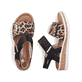 Schwarze Rieker Damen Riemchensandalen V4181-00 mit angesagtem Animal-Print. Schuh von oben, liegend.