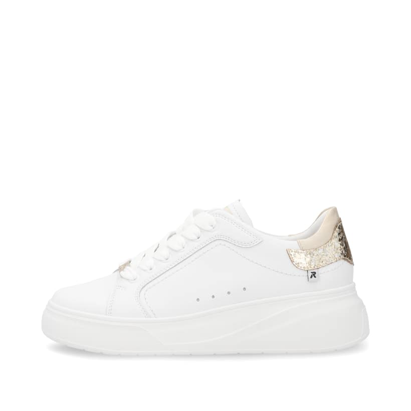 Weiße Rieker Damen Sneaker Low W2303-80 mit einer Schnürung. Schuh Außenseite.