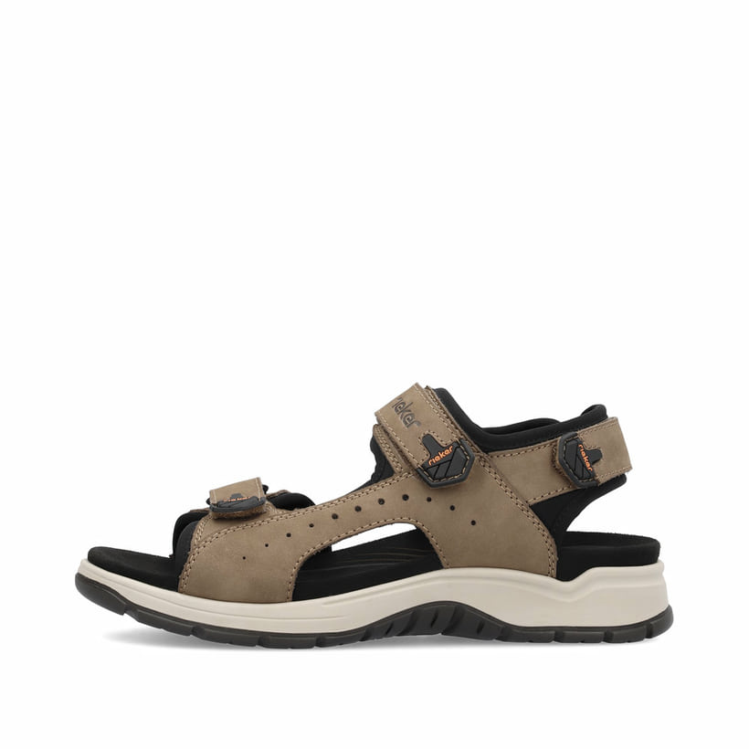 Braune Rieker Herren Trekkingsandalen 26951-25 mit einem Klettverschluss. Schuh Außenseite.