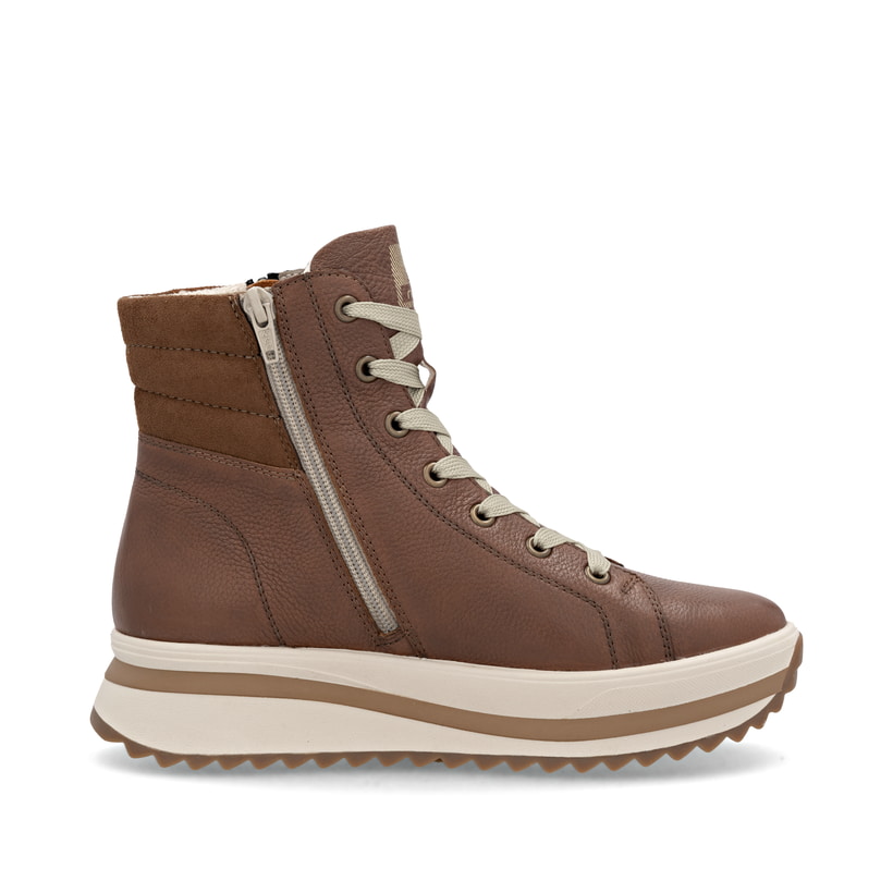 Braune Rieker Damen Schnürstiefel W3870-24 aus Glattleder. Schuh Innenseite.