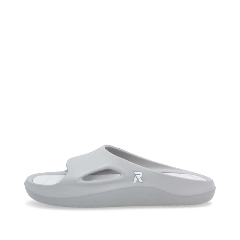 Graue Rieker Herren Pantoletten U3450-40 mit ultraleichter und flexibler Sohle. Schuh Außenseite.