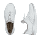 Weiße Rieker Damen Slipper L3259-80 mit einem Gummizug. Schuh von oben, liegend.