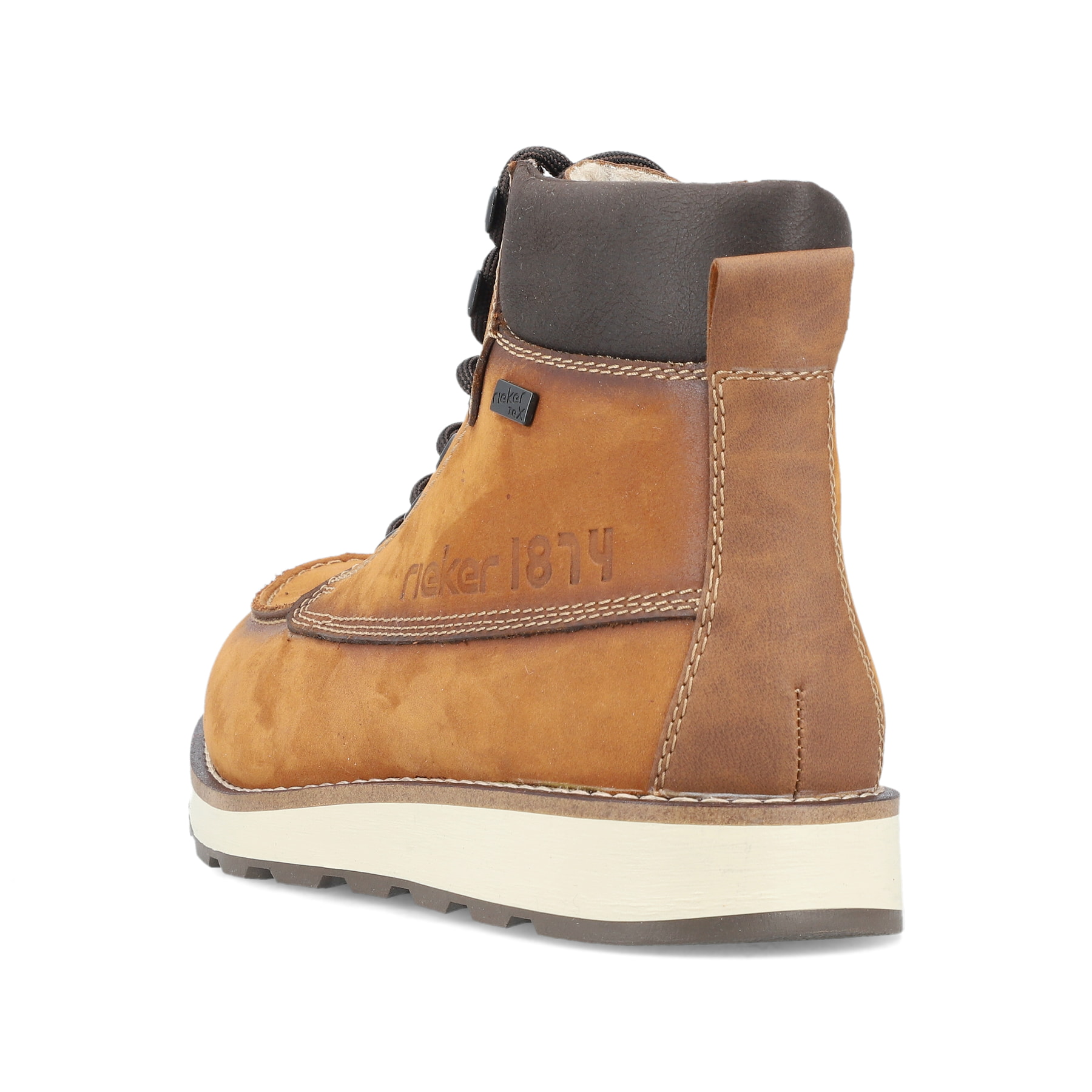 Bottes à lacets Rieker marron pour homme 30020-68 avec membrane RiekerTEX. Chaussure vue de l'arrière.