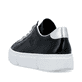 Schwarze Rieker Damen Sneaker Low N59A2-00 mit einer Schnürung. Schuh von hinten.