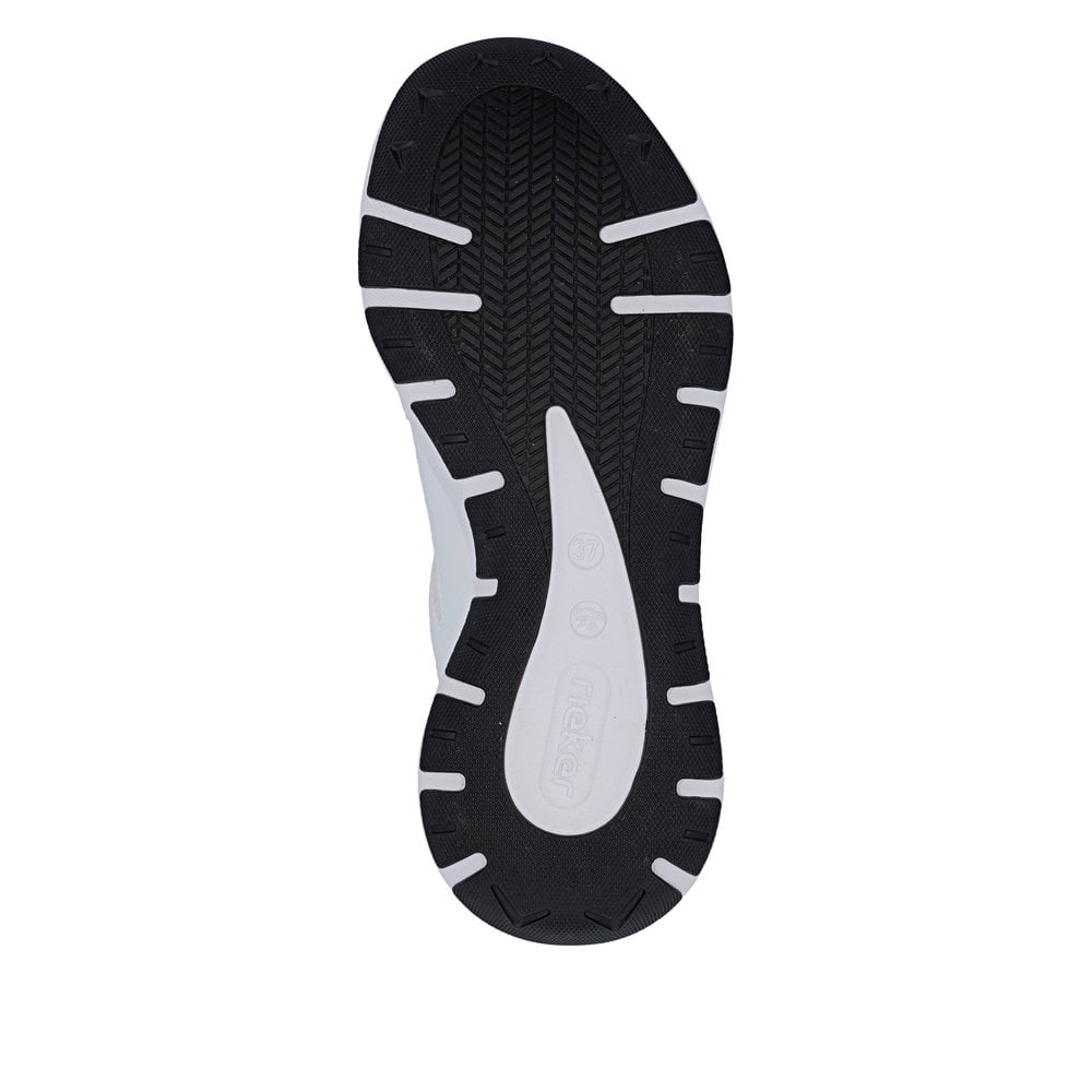 Weiße Rieker Damen Sneaker Low M6501-80 mit einer Schnürung sowie Komfortweite G. Schuh Laufsohle.
