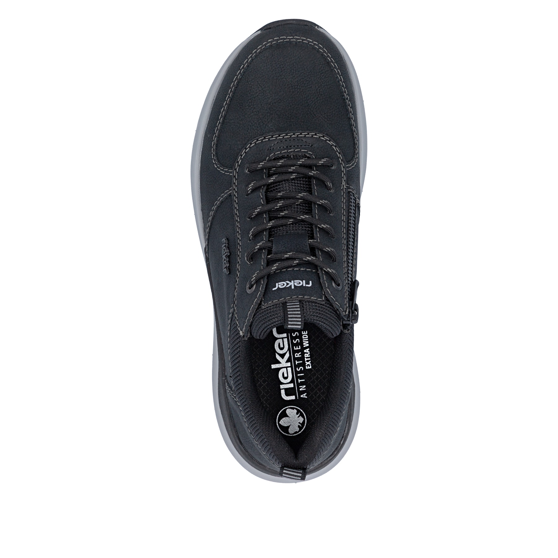 Chaussures à lacets Rieker noires hommes 06002-00 avec fermeture éclair. Chaussure vue de dessus.