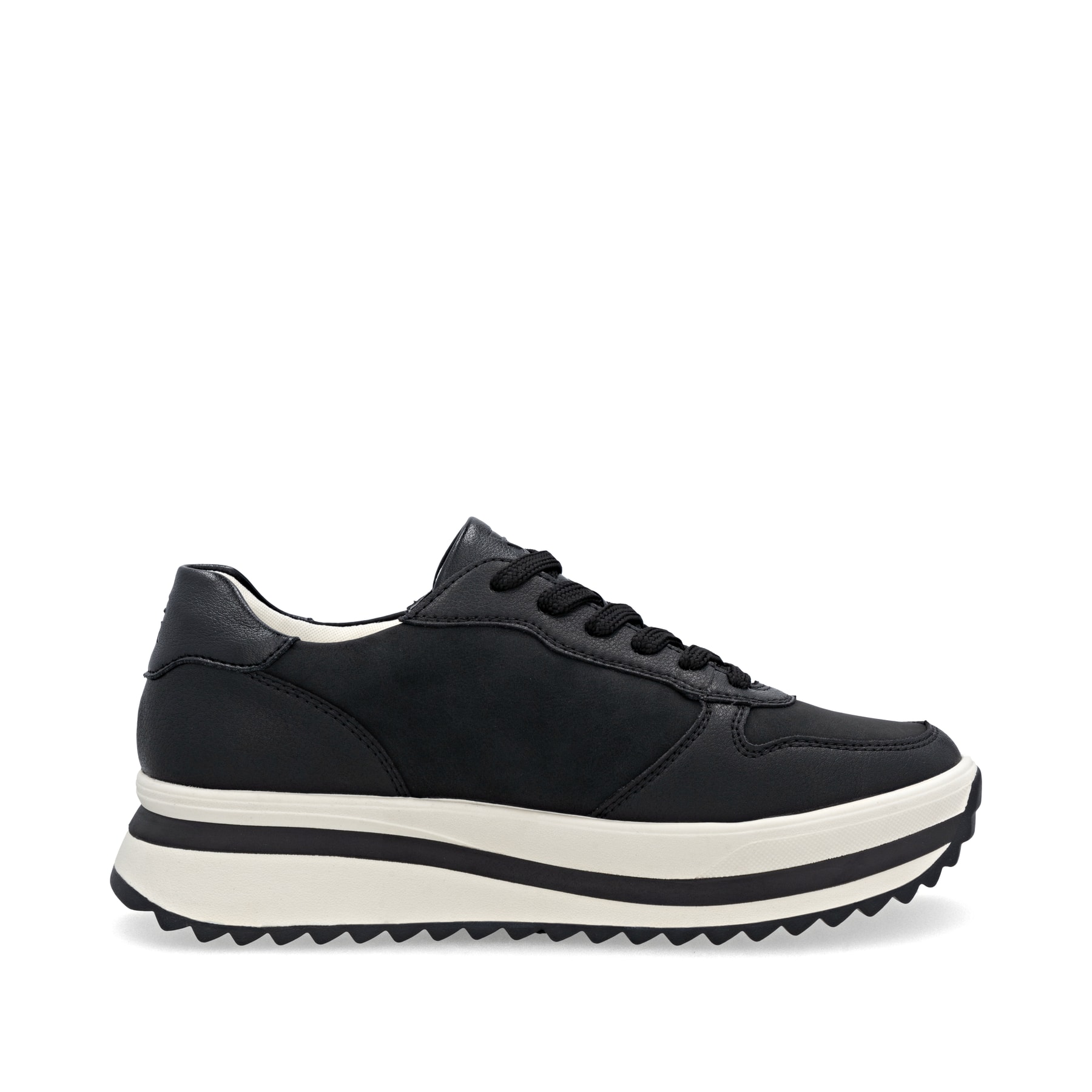 Schwarze Rieker Damen Sneaker Low W3800-00 aus Glattleder mit einer Schnürung. Schuh Innenseite.