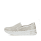 Beige Rieker Damen Loafer N8155-60 in Löcheroptik mit einem Gummizug. Schuh Außenseite.