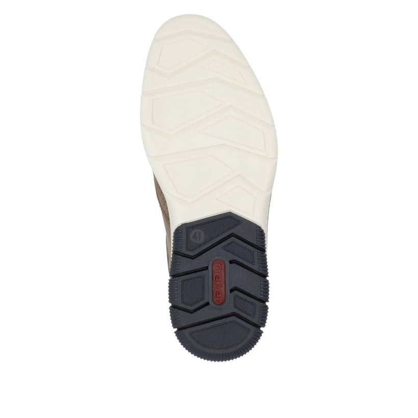 Beige Rieker Herren Slipper 14450-64 mit einem Gummizug sowie der Komfortweite G. Schuh Laufsohle.