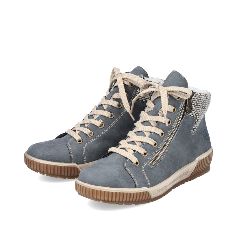 Pazifikblaue Rieker Damen Schnürschuhe  M9850-14 mit einer schockabsorbierenden Sohle. Schuh Innenseite