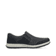 Schwarze Rieker Herren Slipper 17363-00 mit einem Gummizug sowie Extraweite H. Schuh Innenseite.