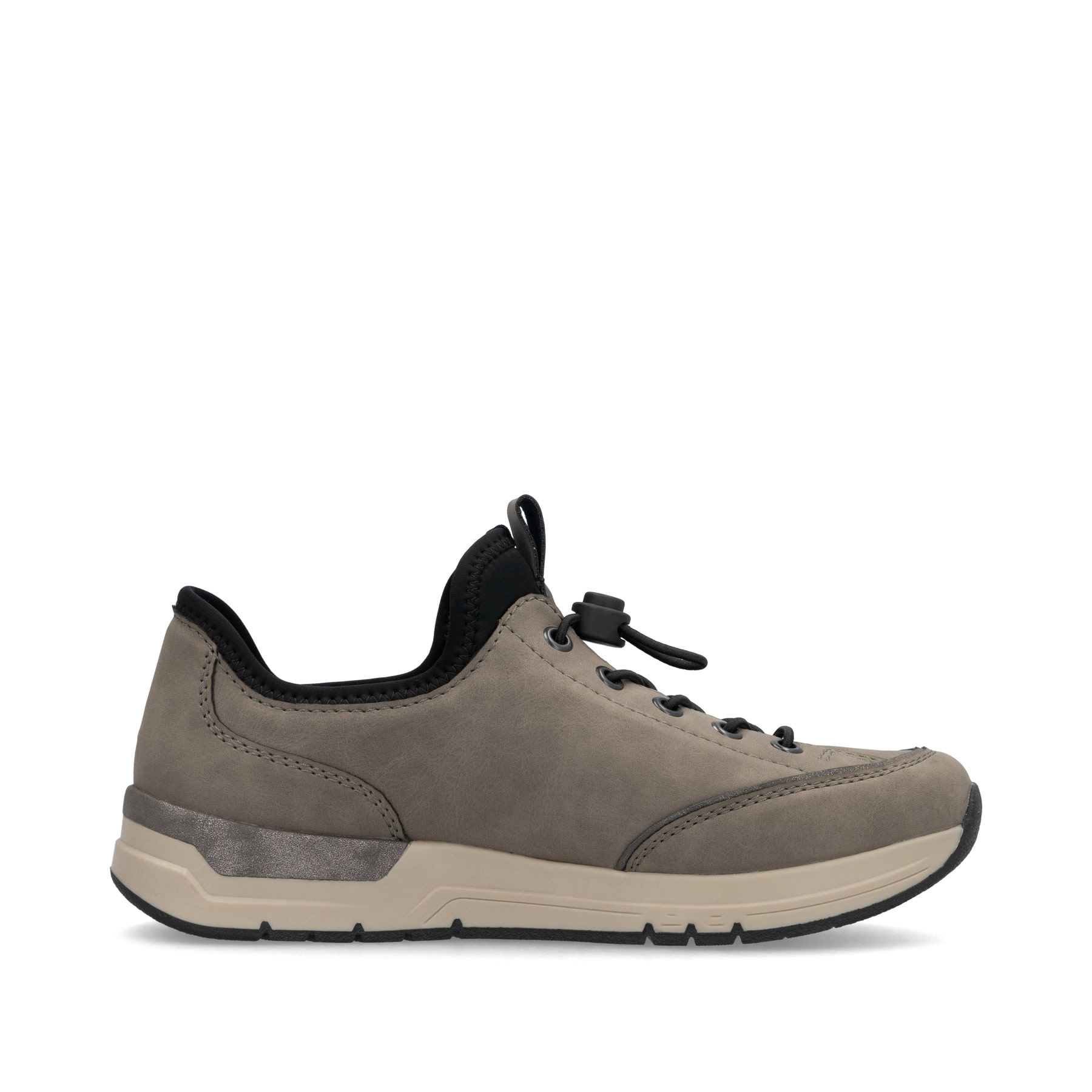Mocassins Rieker vert-gris  pour femmes 58958-42 avec élastique. Côté intérieur de la chaussure.