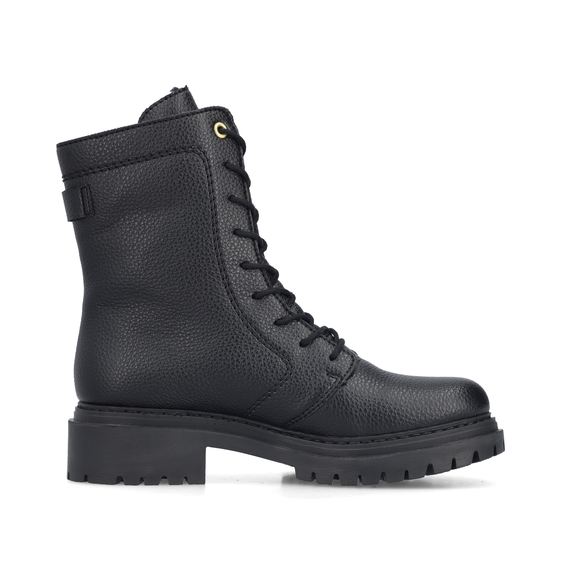 Biker Boots Rieker noires pour femme 72640-00 avec fermeture éclair. Chaussure vue de l'arrière.