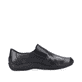 Schwarze Rieker Damen Slipper L1751-00 mit einem Gummizug. Schuh Innenseite.