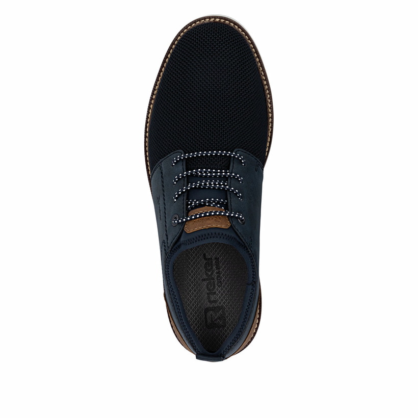 Blaue Rieker Herren Slipper 04550-14 mit einem Gummizug sowie der Extraweite H. Schuh von oben.
