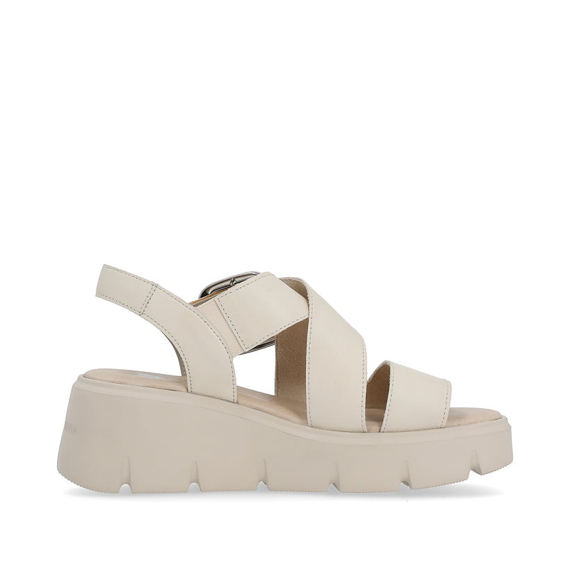 Beige Rieker Keilsandaletten W1550-60 mit ultra leichter und flexibler Sohle. Schuh Innenseite.